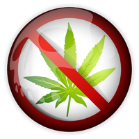 Bild zeigt ein durchgestrichenes Cannabis-Blatt